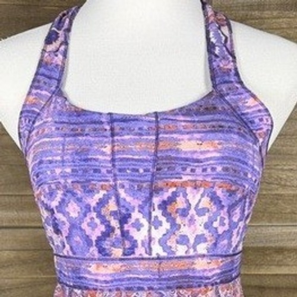 Title Nine Nimblene Halter‎ Dress Purple Ikat Floral Athletic Stretch Size 4 - Picture 3 of 12